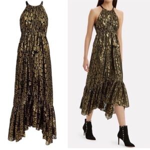 A.L.C. Black Gold Metallic Leopard Print Rosa Diamond Cocktail Dress Size 0 NWT